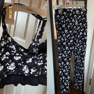 PINK victorias secret ULTIMATE black floral bralette/leggings workout set XS